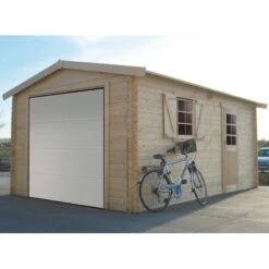 Garage 19,26m² Avec Porte Sectionnelle Motorisée Madriers 40mm SOLID