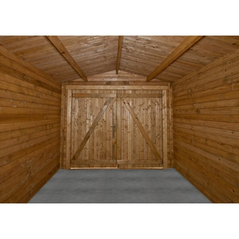 Garage En Bois Massif 40mm Traité Teinté Marron Gardy Shelter – Image 3