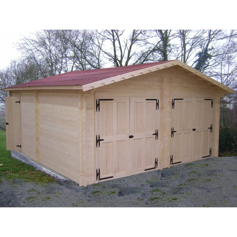 Garage Double En Bois Massif 42,16m² – Madriers 42mm – Habrita