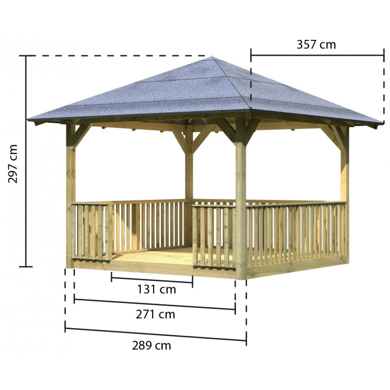 Kiosque Carré Cordoba Avec Plancher Et Balustrade – 3,57x3,57m - Karibu – Image 2