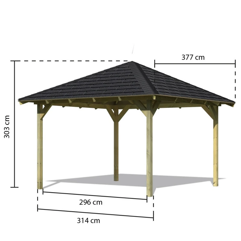 Kiosque De Jardin Carré Granada – 3,77x3,77m – Avec Shingles – Karibu – Image 2