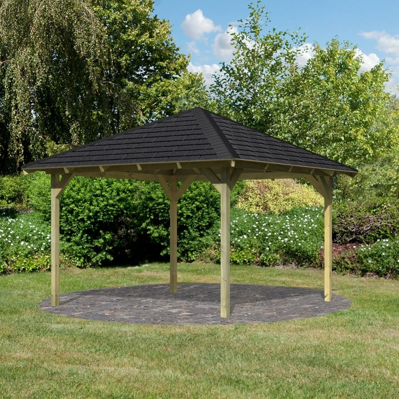 Kiosque De Jardin Carré Granada – 3,77x3,77m – Avec Shingles – Karibu