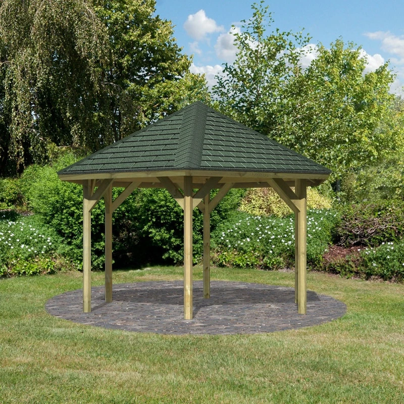 Kiosque Hexagonal En Bois Autoclave Oslo 2 – Diam. 3,70m – Avec Shingles – Karibu – Image 2