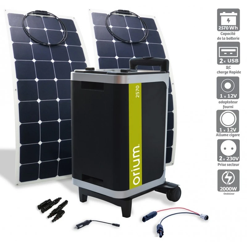 Pack Station D’énergie Portative Izywatt 2570Wh + 2 Panneaux Solaires Souples 120W