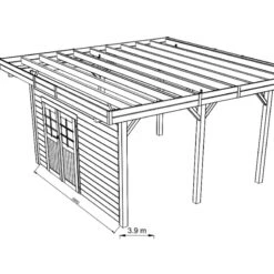 Paroi Frontale Avec Double Porte Gauche 390x245cm Pour Carport Modulable En Bois Traité Autoclave - SOLID
