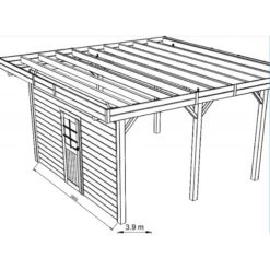Paroi Frontale Avec Porte Simple Centrée 390x245cm Pour Carport Modulable En Bois Traité Autoclave - SOLID