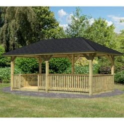 Pavillon Bergen 2 En Bois Autoclave 13,70m² + Plancher + Balustrade – KARIBU