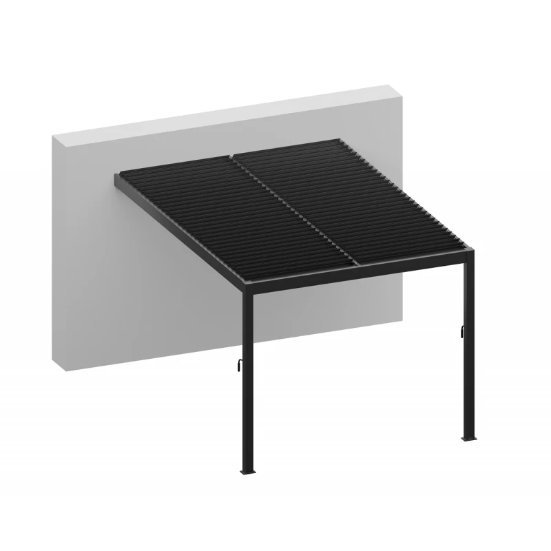 Pergola Adossée Bioclimatique En Aluminium Gris Anthracite 400x400cm Avec Lames Blanches ODIN - GardenGate