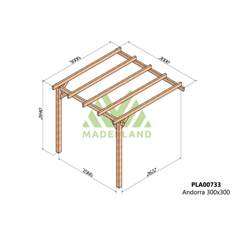 Pergola Adossée En Bois Lamellé-collé 300x300cm Andorra – Maderland – Image 2