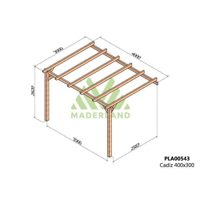 Pergola Adossée En Bois Lamellé-collé 400x300cm Cádiz – Maderland – Image 2