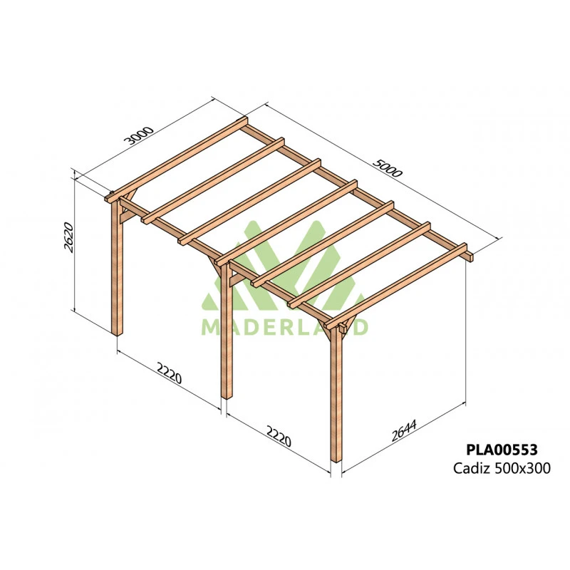 Pergola Adossée En Bois Lamellé-collé 500x300cm Cádiz – Maderland – Image 2