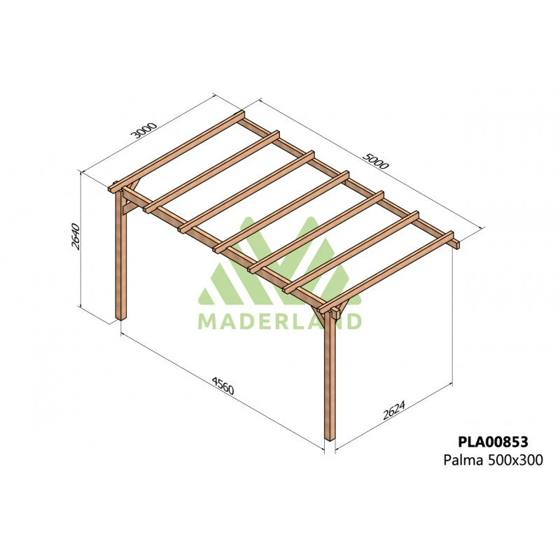 Pergola Adossée En Bois Lamellé-collé 500x300cm Palma – Maderland – Image 2