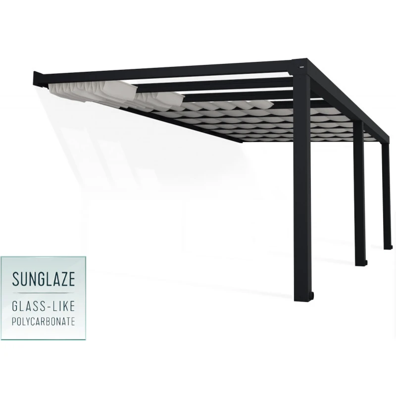 Pergola Adossée Stockholm 350x660cm Aluminium Gris Et Polycarbonate Avec Stores De Toit Rétractables – Palram - Canopia – Image 2
