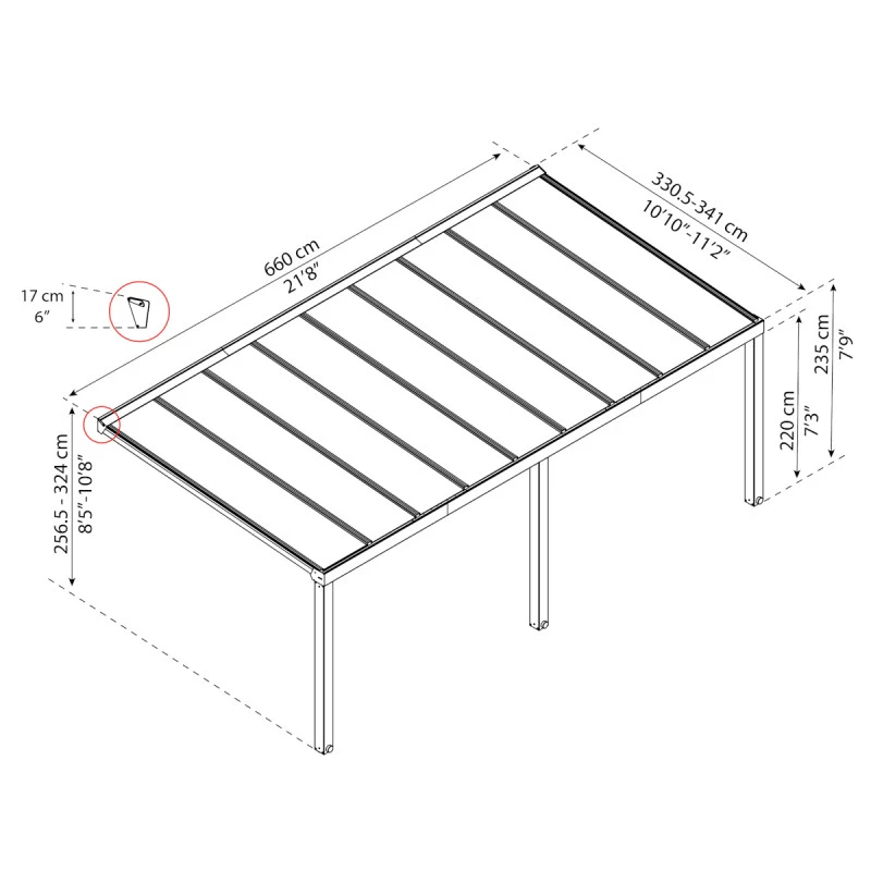 Pergola Adossée Stockholm 350x660cm Aluminium Gris Et Polycarbonate Avec Stores De Toit Rétractables – Palram - Canopia – Image 4