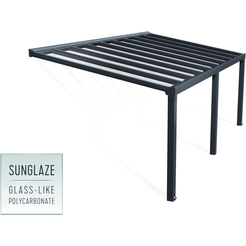 Pergola Adossée Stockholm 350x660cm Aluminium Gris Et Polycarbonate Avec Stores De Toit Rétractables – Palram - Canopia – Image 5
