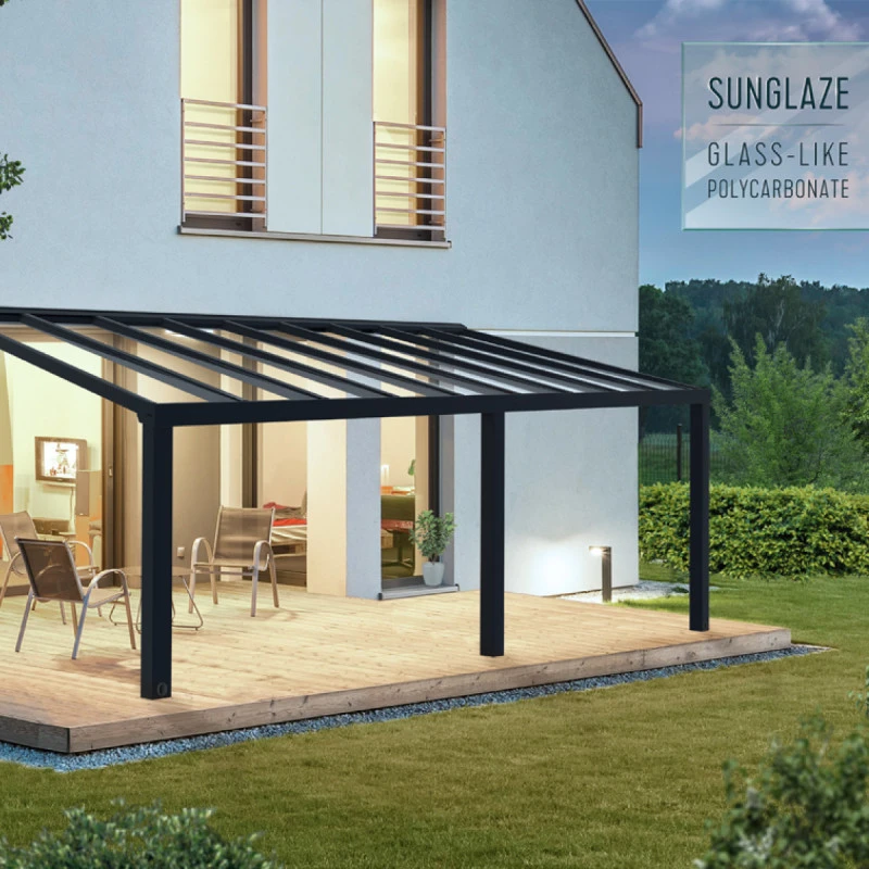 Pergola Adossée Stockholm 350x660cm Aluminium Gris Et Polycarbonate Avec Stores De Toit Rétractables – Palram - Canopia – Image 6
