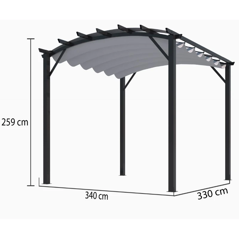Pergola Arche Aluminium/acier Gris Anthracite 11,22m² Avec Toit En Toile Polyester 140gr/m² Gris HABRITA – Image 3