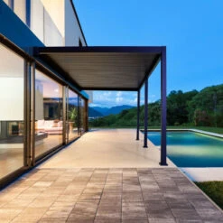 Pergola Bioclimatique Adossée En Alu Anthracite 3,6x6m Ombrea