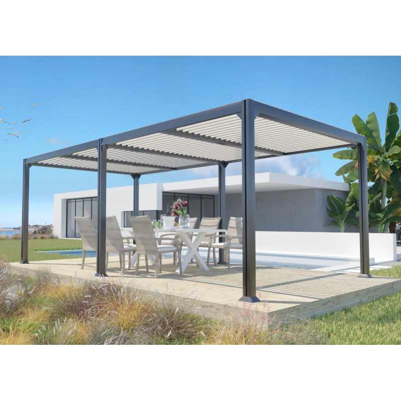 Pergola Bioclimatique Autoportante 300x600cm Lames 13cm - Gris - MEMPHIS - Couleurs Du Monde