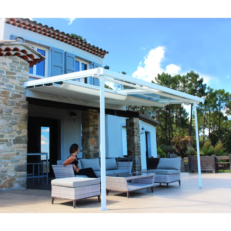 Pergola En Aluminium Thermolaqué Et Polycarbonate Blanc 360x300cm - ODESSA - Couleurs Du Monde