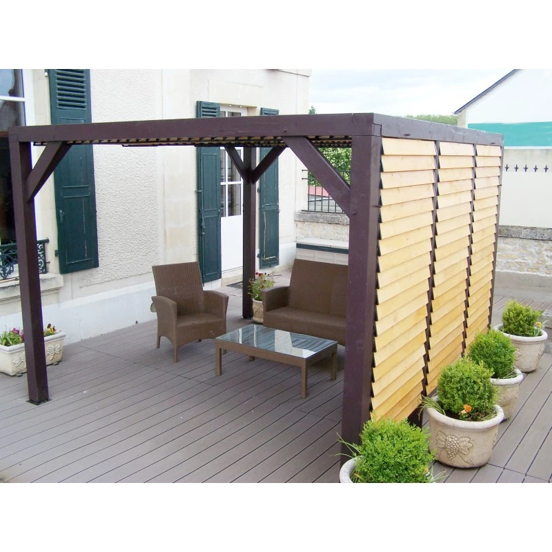 Pergola En Bois Avec Ventelles Amovibles Sur Toiture + 1 Côté 340x360x217cm Veneto – Image 6