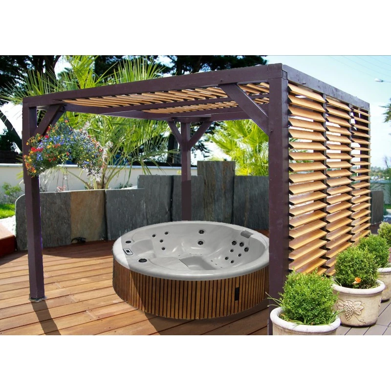 Pergola En Bois Avec Ventelles Amovibles Sur Toiture + 1 Côté 340x360x217cm Veneto