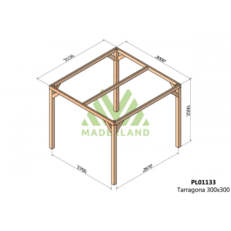 Pergola En Bois Lamellé-collé 300x300cm Tarragona – Maderland – Image 2
