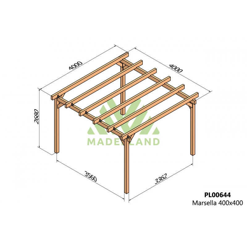 Pergola En Bois Lamellé-collé 400x400cm Marsella – Maderland – Image 2