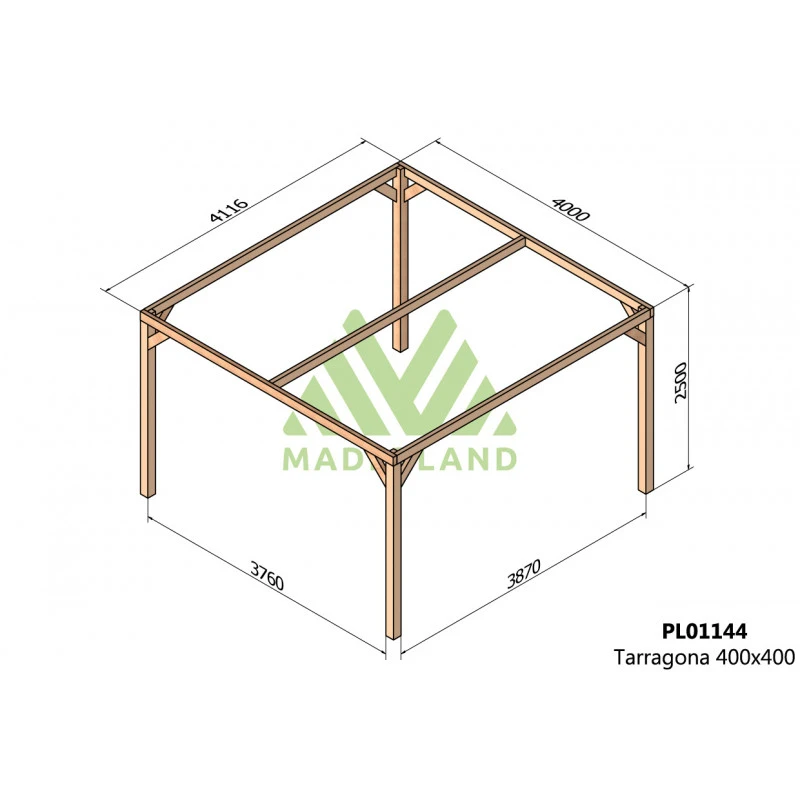 Pergola En Bois Lamellé-collé 400x400cm Tarragona – Maderland – Image 2
