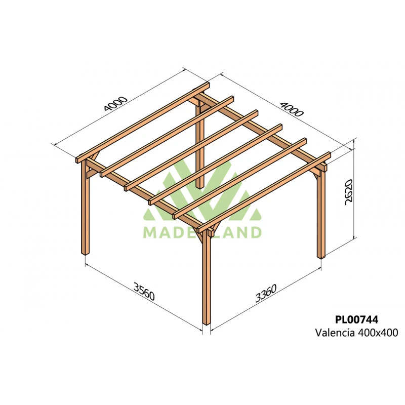Pergola En Bois Lamellé-collé 400x400cm Valencia – Maderland – Image 2