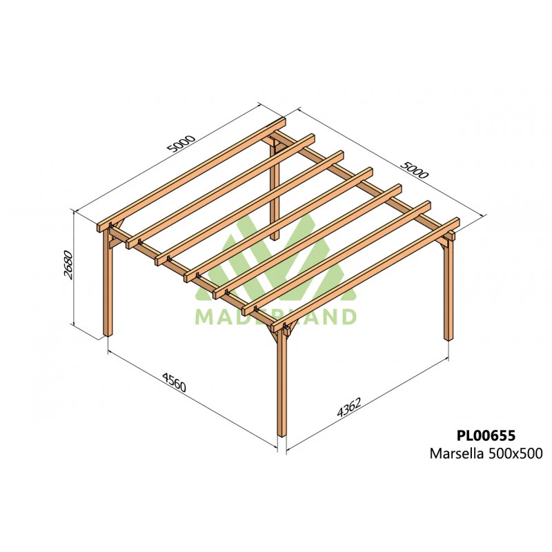 Pergola En Bois Lamellé-collé 500x500cm Marsella – Maderland – Image 2