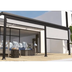 Store Brise-soleil Frontal 3m En Textilène Gris Perle Pour Pergola Adossée Edena - Couleurs Du Monde