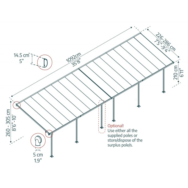 Toit De Terrasse 300x1092cm En Aluminium Gris Et Polycarbonate 8mm FERIA - Canopia By Palram – Image 2