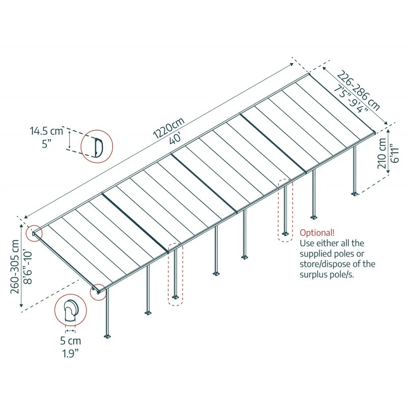 Toit De Terrasse 300x1220cm En Aluminium Gris Et Polycarbonate 8mm FERIA - Canopia By Palram – Image 2