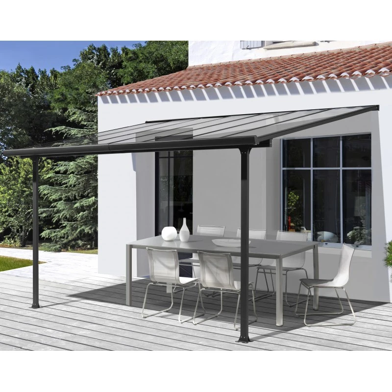 Toit De Terrasse 9,21m² Aluminium Anthracite Et Polycarbonate Habrita